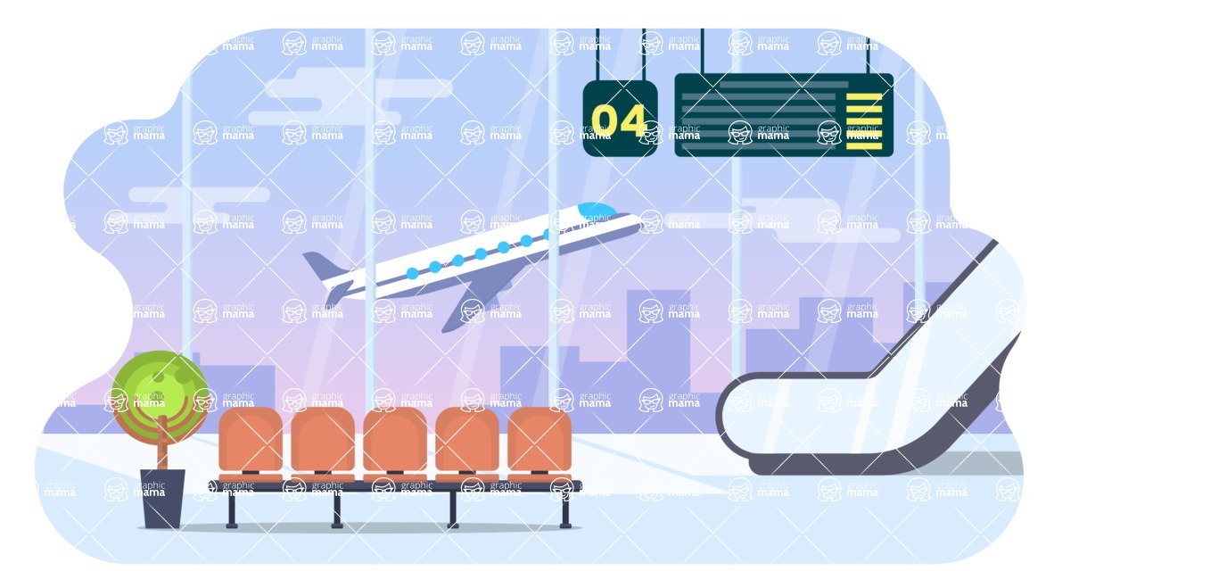 Vector Landscape Mega Bundle - Colorful Airport with Plane Vector Background Illustration